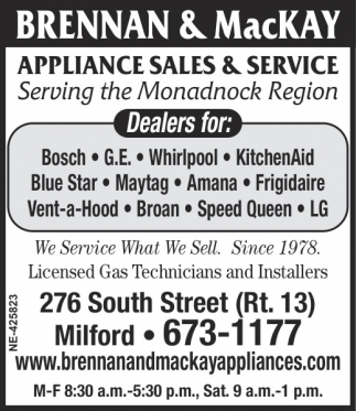 Appliance Sales & Service, Brennan & MacKay Appliance Sales & Service, Milford, NH