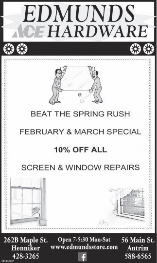 March Specials, Edmunds Hardware, Henniker, NH