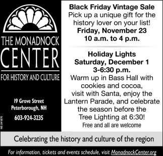 Black Friday Vintage Sale, The Monadnock Center For History And Culture, Peterborough, NH