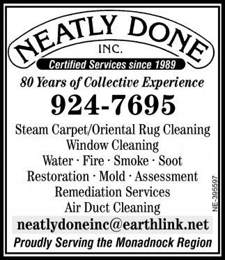 Certified Services Since 1989, Neatly Done Inc, Peterborough, NH