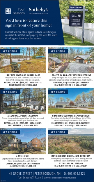 New Listing, Four Seasons Sotheby's International Realty, Peterborough, NH