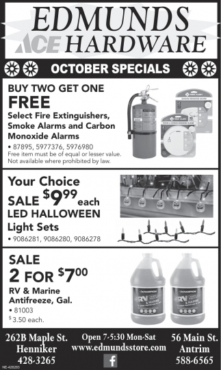 October Specials, Edmunds Hardware, Henniker, NH